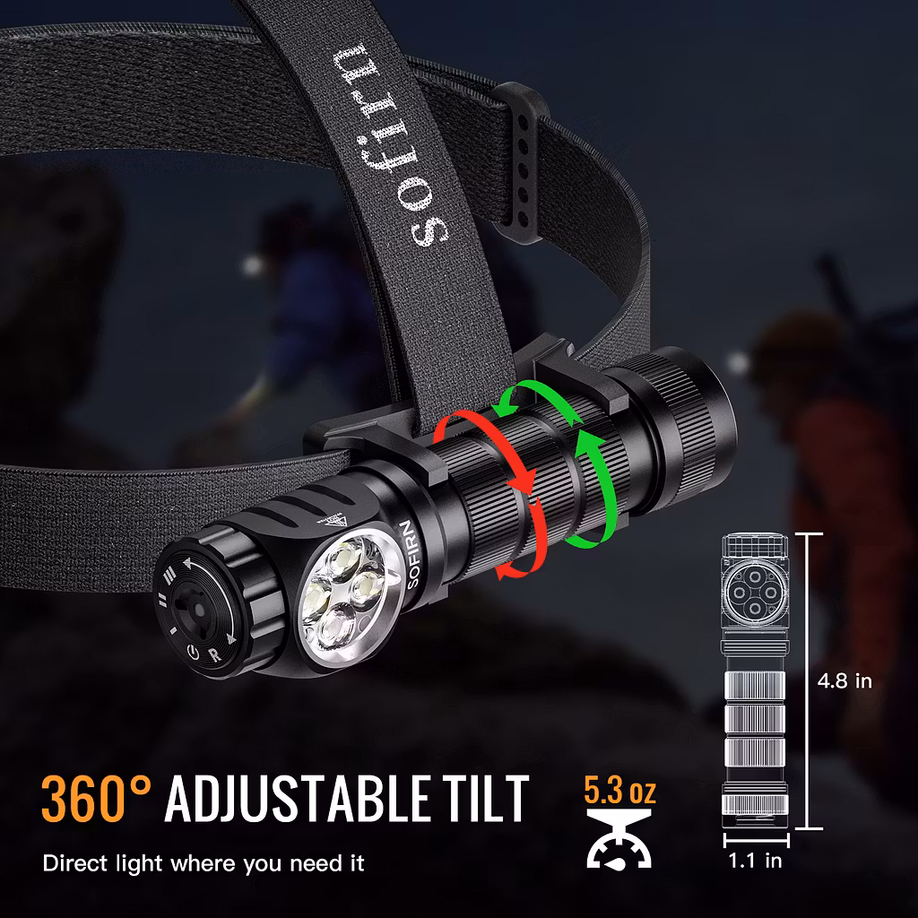SOFIRN HS43 3200 Lumens Headlamp with Red Light – 184m Throw, 21700 5000mAh, Magnetic Rotary Switch - Image 6