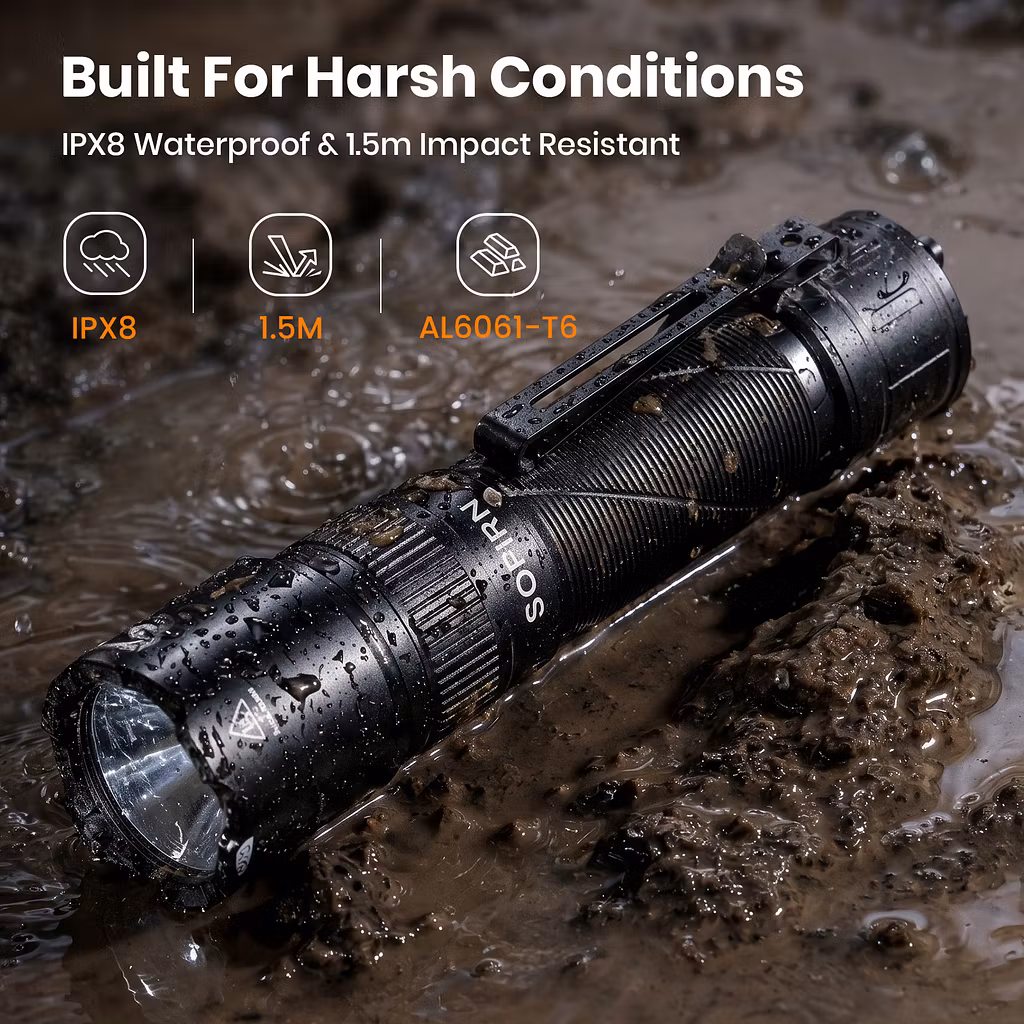 SOFIRN SK31 6800 Lumens Tactical Flashlight – 395m Throw, Dual Outdoor/Tactical Modes, IPX8, 21700 5000mAh - Image 8