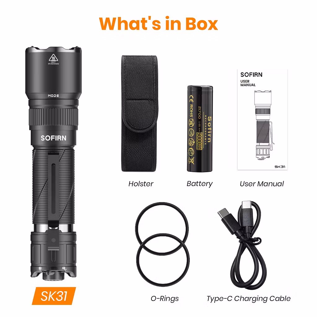 SOFIRN SK31 6800 Lumens Tactical Flashlight – 395m Throw, Dual Outdoor/Tactical Modes, IPX8, 21700 5000mAh - Image 10