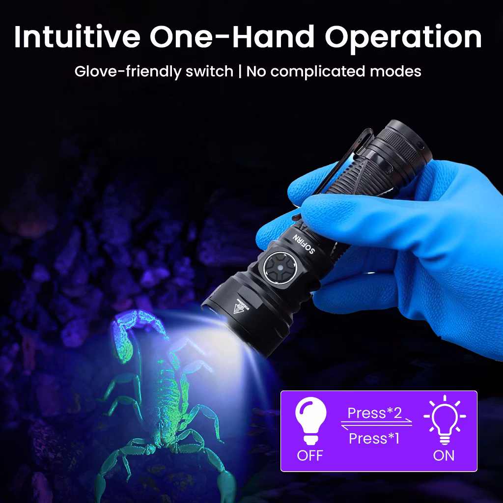 SOFIRN SR15UV 365nm Rechargeable UV Flashlight – 4× SST08-UV LEDs with Magnetic Tail Cap - Image 5