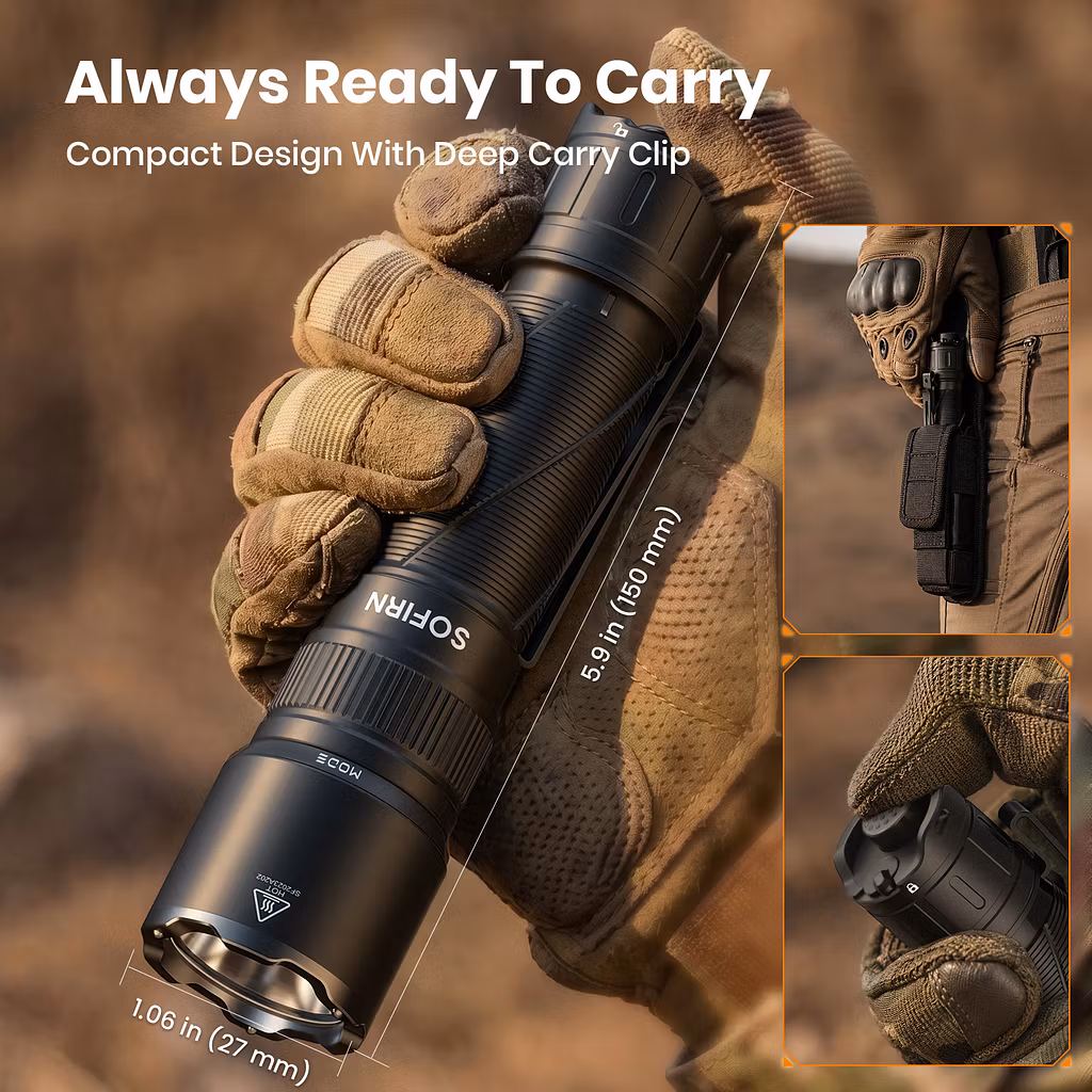 SOFIRN SK31 6800 Lumens Tactical Flashlight – 395m Throw, Dual Outdoor/Tactical Modes, IPX8, 21700 5000mAh - Image 9